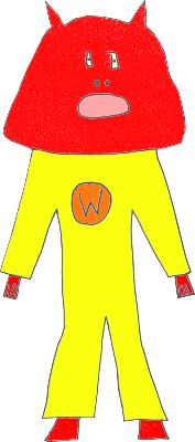 Captain Wassock in their original costume which has an unhelpfully large red head