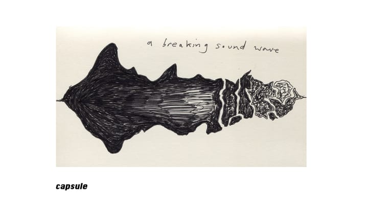 Cover art for a breaking sound wave - capsule - pen & ink drawing of a sound wave breaking up